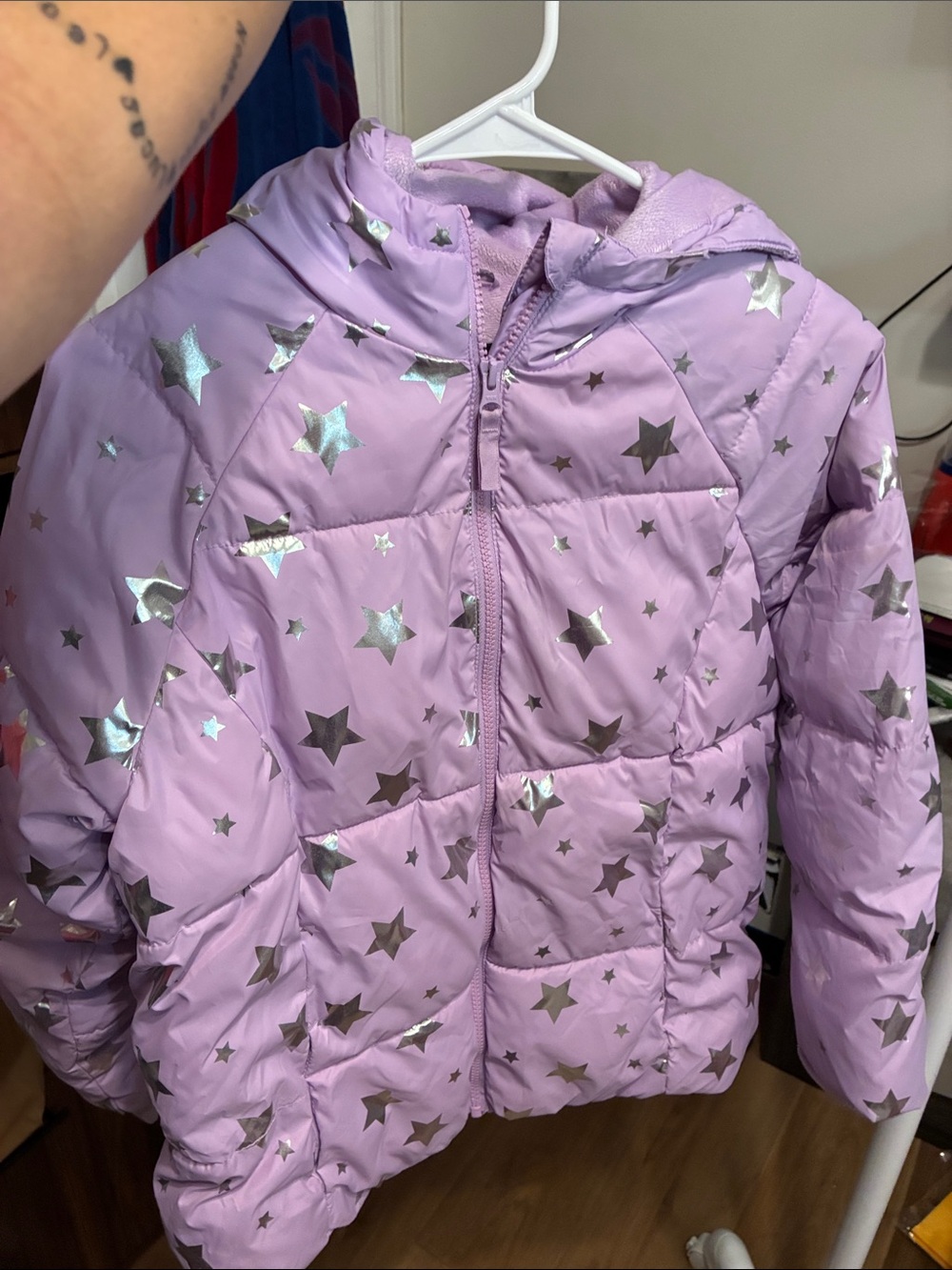 Swiss Tech Lavender Puffer Jacket with Silver Star Print
